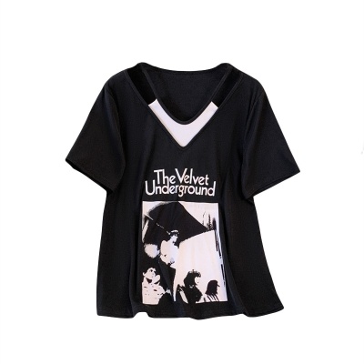 大码女装夏季新款短袖t恤女时尚洋气胖mm宽松显瘦设计感小众上衣