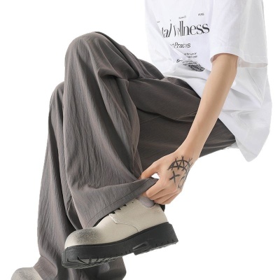 2025夏季新款男士冰丝垂感休闲直筒裤慵懒风山本裤阔腿拖地裤男