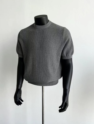 EME男装 复古高级感老钱风坑条肌理夏季新品短袖针织衫t恤打底衫