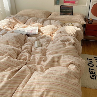 春秋条纹全棉四件套色织提花水洗纯棉被套床单宿舍三件套床上用品