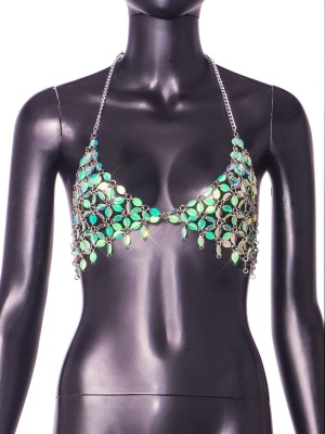 2024欧美亚马逊热销性感手工制作焕彩叶挂脖吊带背心上衣女21381