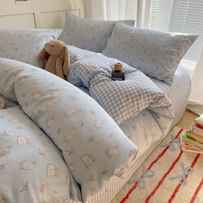 卡通ins风可爱全棉四件套100纯棉被套床单宿舍儿童三件套床上用品