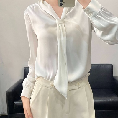 2023夏季新款飘带领职业装通勤百搭女士衬衫