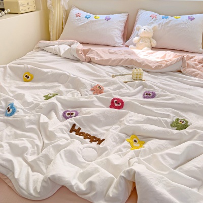 超柔毛巾绣水洗棉夏凉被四件套冰丝凉感空调被学生宿舍