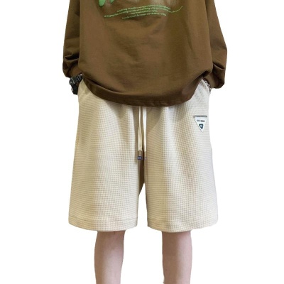 华夫格休闲胖子潮流速干短裤男款夏季宽松大码直筒五分裤子运动裤