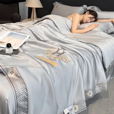 轻奢冰丝夏被四件套刺绣天丝空调夏凉可机洗夏季超轻薄被子
