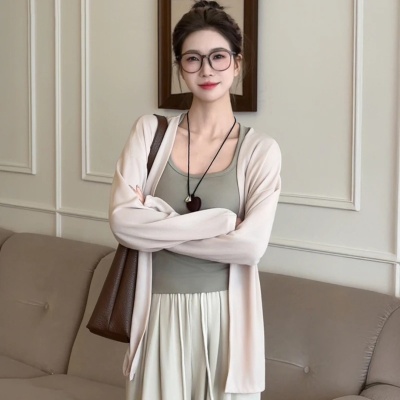 长袖女针织衫春季时尚防晒夏季韩版宽松空调罩衫薄款气质女装开衫