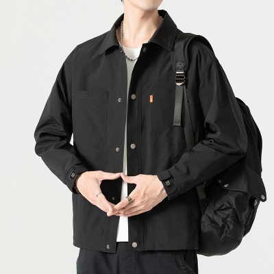 春秋加肥加大码男装休闲夹克外套胖子宽松翻领男式上衣时尚夹克