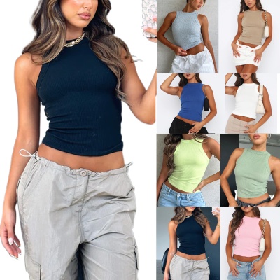 欧美个性性感健身坑条上衣夏季新款辣妹露脐短款修身小背心SU3237