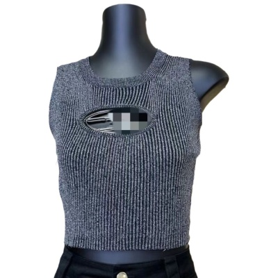 欧洲站现货镂空金属标针织无袖背心女2024新款修身显瘦辣妹装内搭