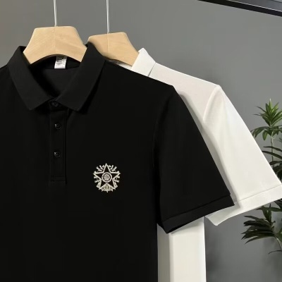 夏季新款短袖T恤五角星刺绣男士修身Polo衫透气潮流休闲商务上衣