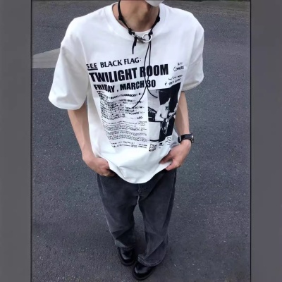 高品质 重磅310g纯棉小领口短袖t恤cleanfit数码印花男女夏季上衣