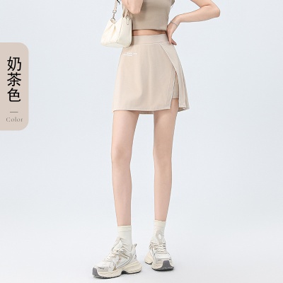 高腰运动女士短款A字短裙防走光开叉修身假两件半身裙五分裤夏