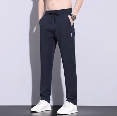 夏季薄款直筒休闲裤男士透气弹力百搭商务潮流显瘦冰丝裤子男款