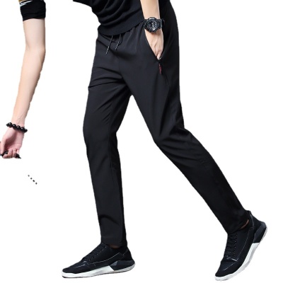 抖音爆版休闲长裤男士春秋直筒纯色宽松运动九分拉链弹力西裤直播