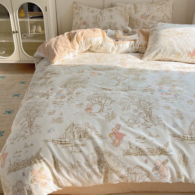 卡通ins风可爱全棉四件套100纯棉被套床单宿舍儿童三件套床上用品