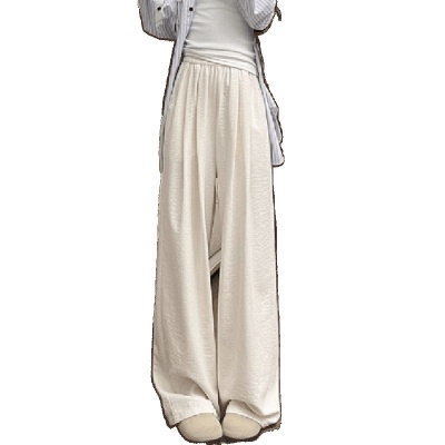 白色奶芙山本裤女夏薄款2025新款小个子宽松慵懒风休闲直筒阔腿裤