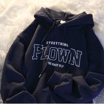 秋冬韩版加厚女卫衣连帽字母印花卫衣女ins原宿风女款卫衣