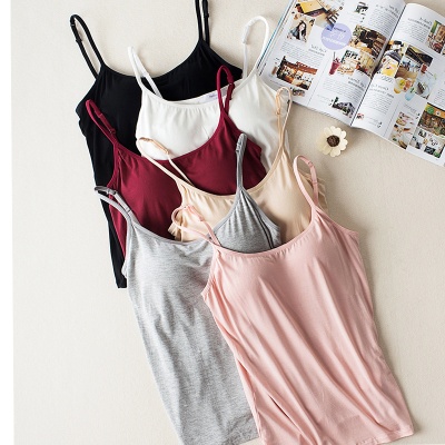 一体式小吊带背心女短款文胸内衣外穿内搭上衣带胸垫吊带