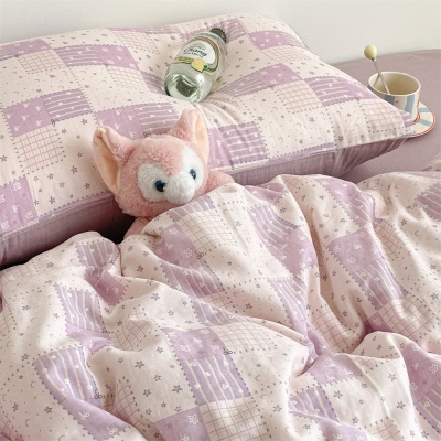 A类全棉双层纱四件套2025新款纯棉被套床单碎花床上用品四季通用