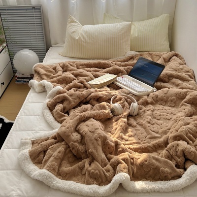INS温柔云朵花舒棉绒毛毯加厚羊羔绒毯子秋冬保暖夏被空调被夏被