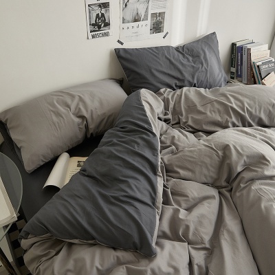 北欧简约水洗棉纯色四件套双拼被套宿舍三件套床笠款被罩双人床单