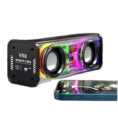 V8蓝牙音箱双喇叭透明机甲小钢炮炫彩大功率低音炮创意桌面小音响