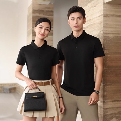 男款夏季冰丝polo衫短袖男式休闲男装高级感商务翻领无缝冰丝上衣