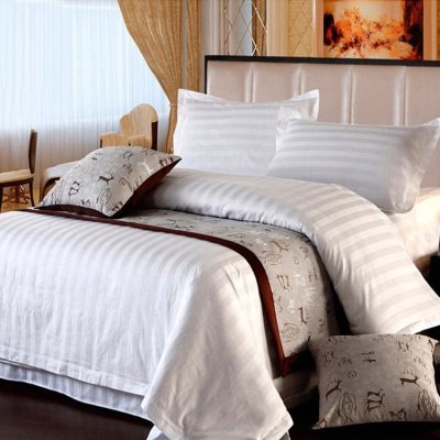纯棉床品四件套精梳棉三分缎条床单被套枕套家纺民宿酒店布草批发