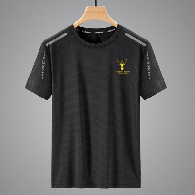 冰丝夏季速干衣男士短袖韩版舒适百搭休闲t恤大码夏宽松透气潮