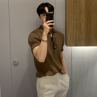 港风翻领polo衫短袖男潮牌宽松休闲夏季薄款纯色针织衫t恤打底衫