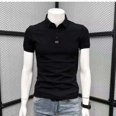 夏季新款翻领短袖体恤polo衫三色刺绣男条纹净色衣美式休闲半袖