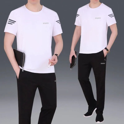 运动套装男夏季2024新款短袖短裤纯棉两件套大码男士夏装休闲衣服