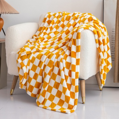 棋盘格毛毯法兰绒加厚金貂绒毯子空调毯午休膝盖毯圣诞礼品毯跨境