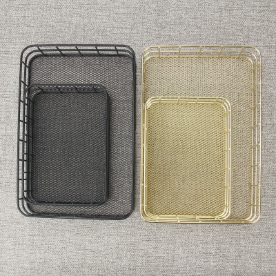 跨境高级感铁艺收纳盒家居用品化妆品置物框零食整理桌面收纳筐