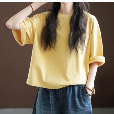 阳光口袋|手缝细节宽松休闲圆领T恤25夏季新款短袖上衣女装