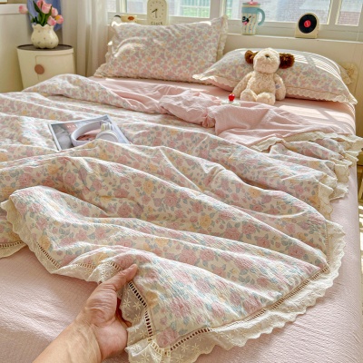 田园风碎花全棉空调夏凉被边四件套柔软水洗双人床单被套三件套