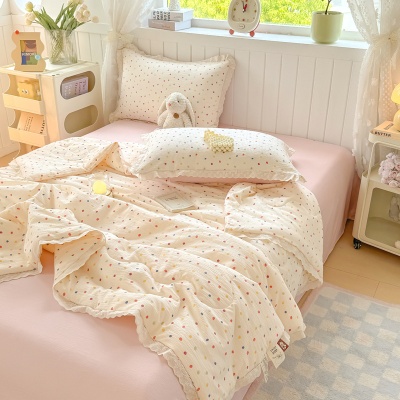 ins法式花边夏凉被四件套抖音爆款A类母婴级空调被床单床笠四件套