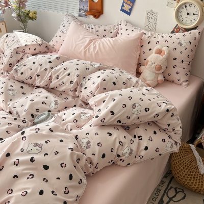 空调被薄被皱皱纱韩系可爱夏被小清新双拼印花可水洗超柔软四件套