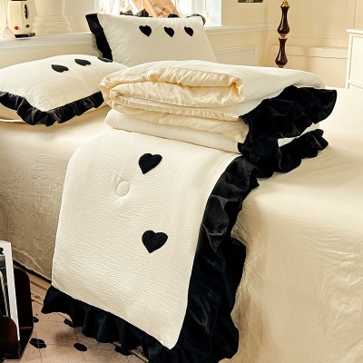 夏新款韩版小泡泡水洗棉毛巾绣夏被四件套爱心蝴蝶结薄被子空调被