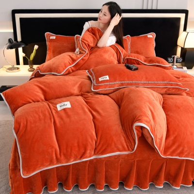 加厚冬季床上用品牛奶绒四件套保暖法莱绒床裙珊瑚绒被套礼品批发