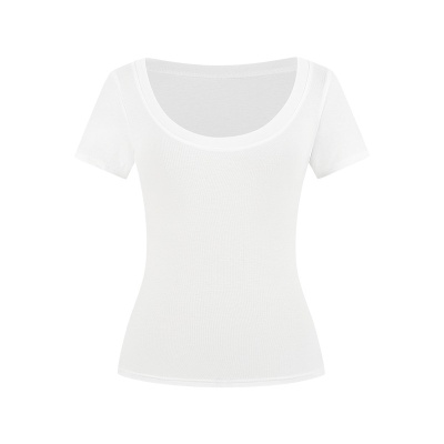 纯棉简约u领短袖正肩T恤女装夏季2025新款修身显瘦打底衫气质上衣