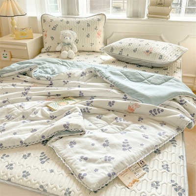 水洗棉空调被四件套冰丝乳胶凉席夏凉被可水洗床单被套床上三件套