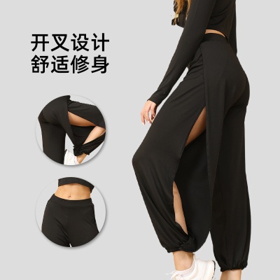 外贸temu跨境亚马逊欧美女式高开叉运动休闲裤嬉皮哈伦裤瑜伽裤女