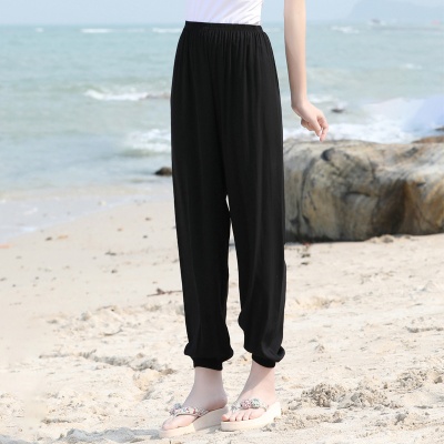 冰丝运动裤女宽松束脚防蚊裤九分夏季薄休闲沙滩显瘦阔腿灯笼裤潮