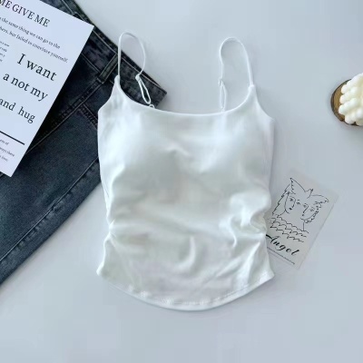 纯欲甜辣褶皱吊带背心女 自带胸垫内搭外穿设计感修身美背上衣