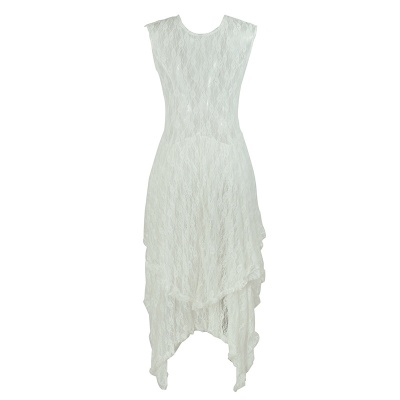 欧洲站时尚女装爆款 不规则高低蕾丝裙性感长款连衣裙