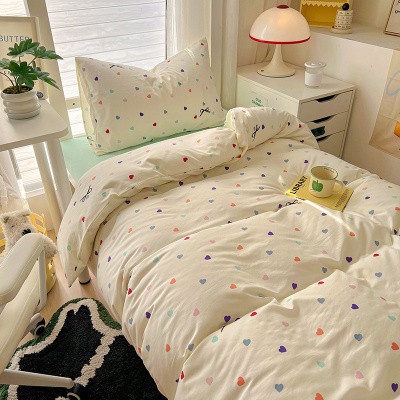 A类水洗棉印花四件套ins风学生宿舍小清新三件套床单床笠款单被套