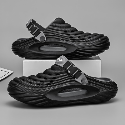 新款洞洞鞋男夏季外穿防滑包头沙滩凉鞋时尚简约运动休闲厚底拖鞋