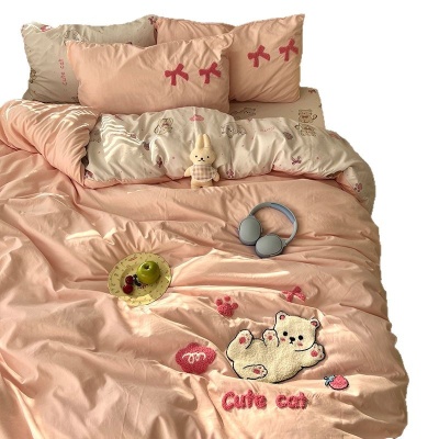 A类母婴级床上用品四件套纯棉水洗棉床单被套床笠学生宿舍三件套